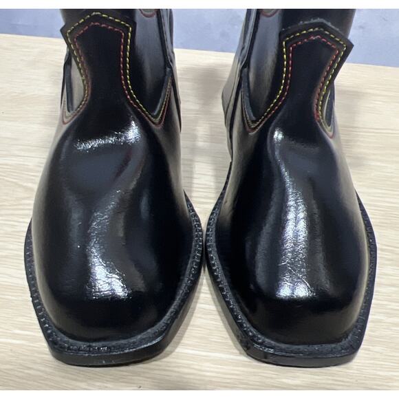 VTG 50's Toddler 7.5 Cowboy Boots by Texas Boot Co. Black Inlay Leather Flowers - Picture 6 of 10